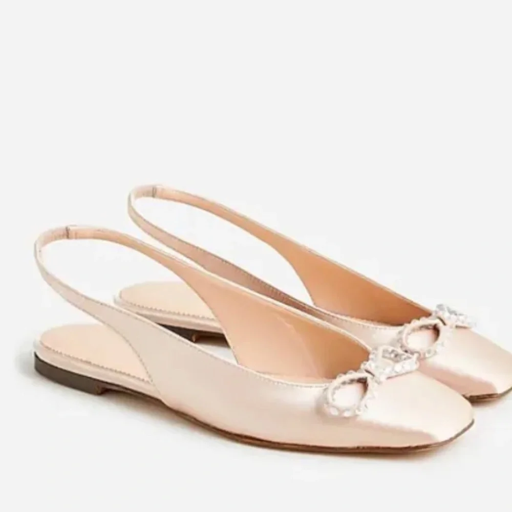 J. Crew Anya Slingback Blush Pink Satin Crystal Bow NWT